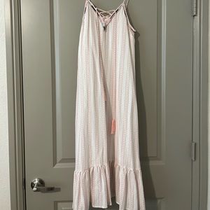 SUGAR LIPS loose pink & white spaghetti strap dress- embroidered/NEVER BEEN WORN